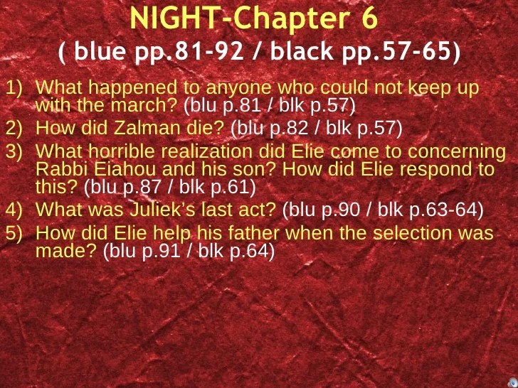 Night chapter 6 questions and answers